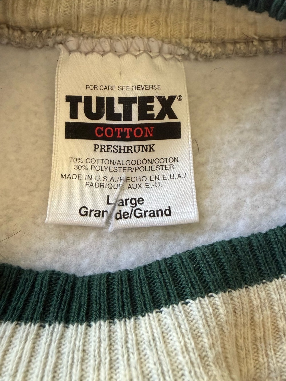 Tultex Light Gray Crewneck Sweatshirt with Dark Green Trim - Picture 5 of 5